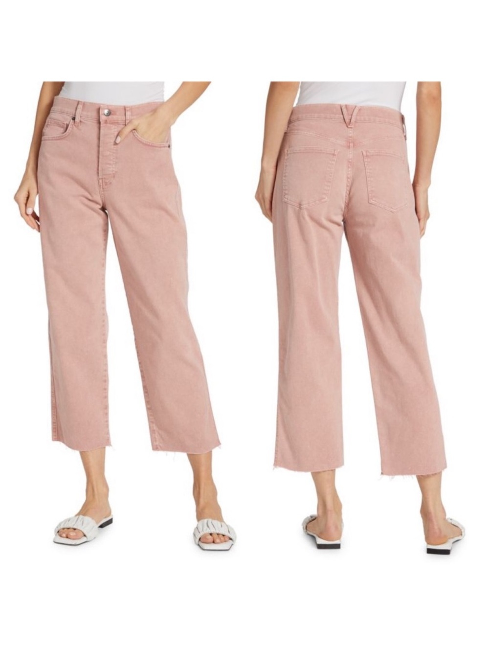 Veronica Beard Blush Pink Cropped Straight-Leg Jeans
